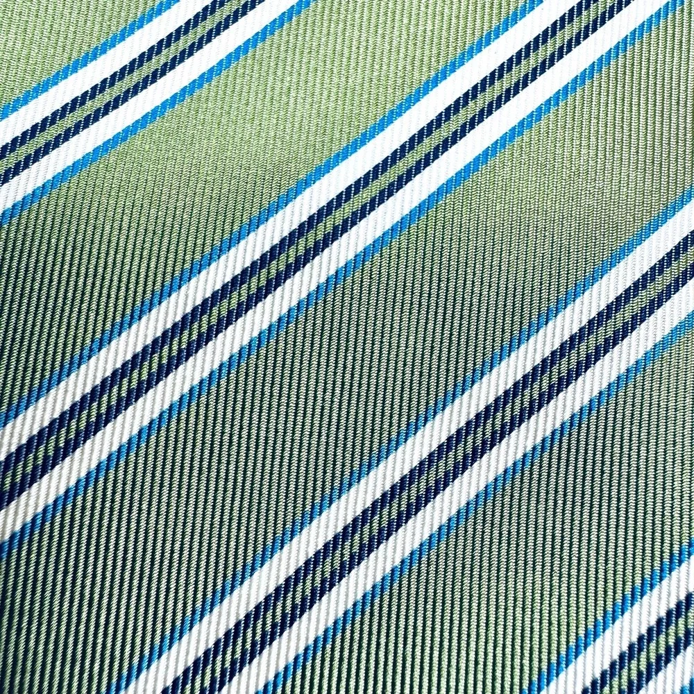 Churchs‎ Tie Green Blue White Diagonal Striped Classic Necktie Preppy Wedding